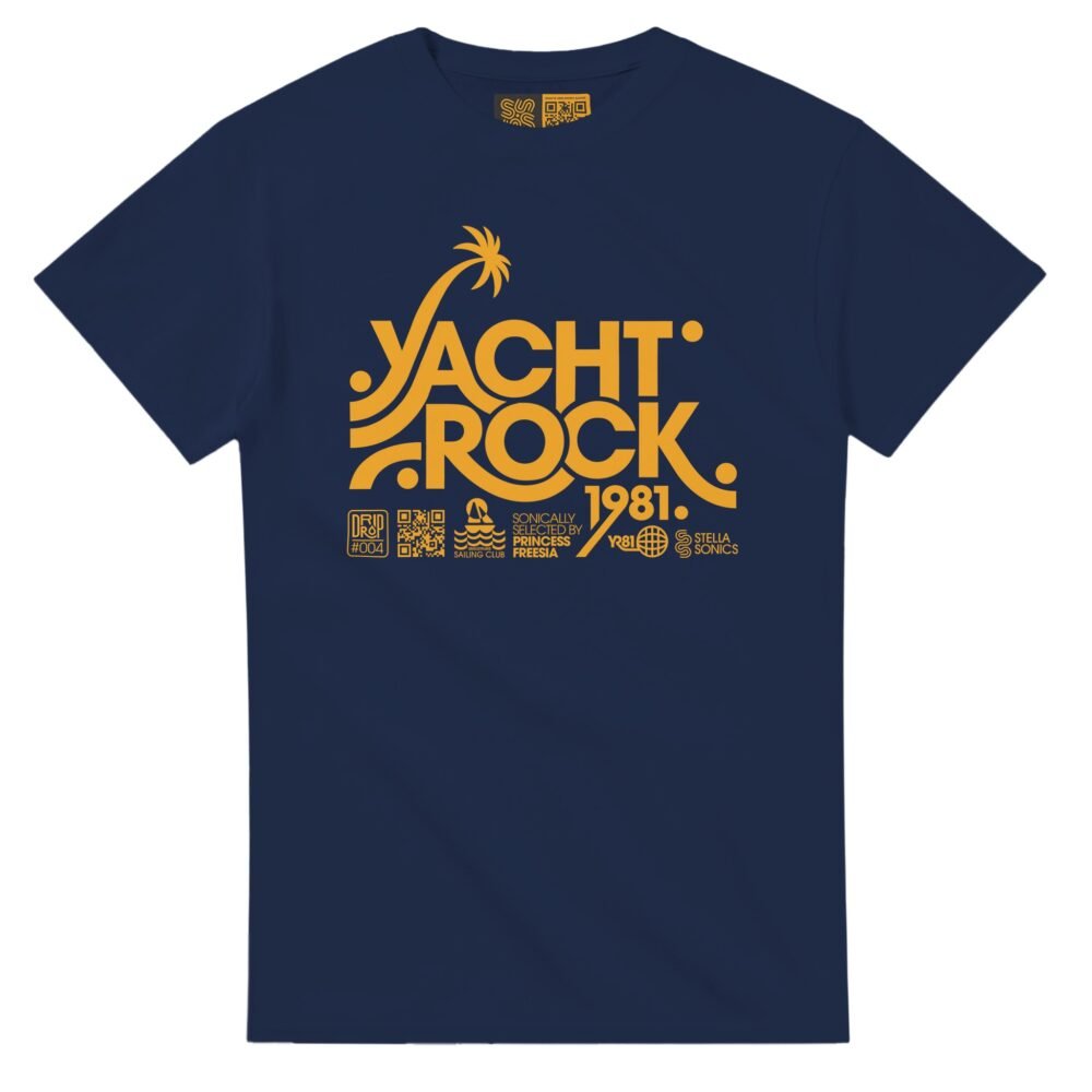 Yellow Yacht Rock 1981 Graphic on Navy Blue T-Shirt